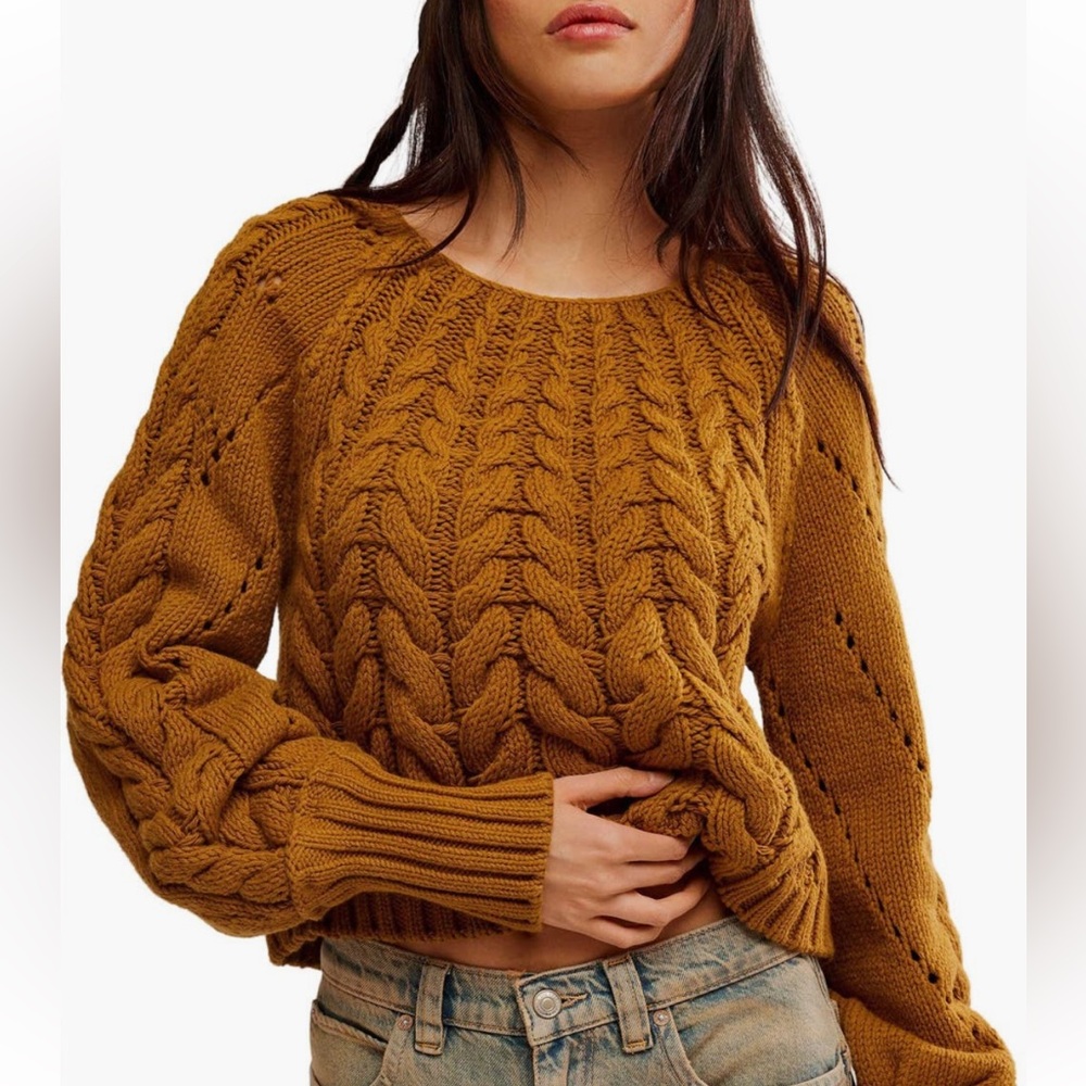 FREE PEOPLE Sandre Cable Stitch Pullover Sweater